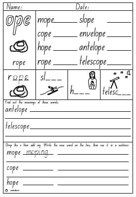 Word Family 'ope' Activity Sheet