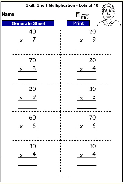 Drill - Short multiplication of lots of 10 (Auto-Generated)