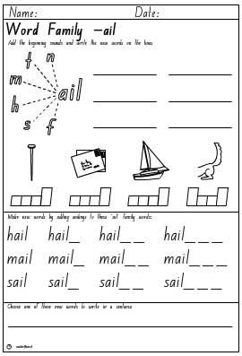 Word Family 'ail' Activity Sheet