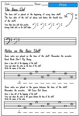 Bass Staff Activity Sheet