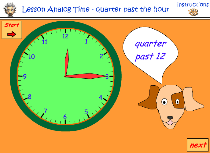 Reading a clock- Quarter past and quarter to the hour