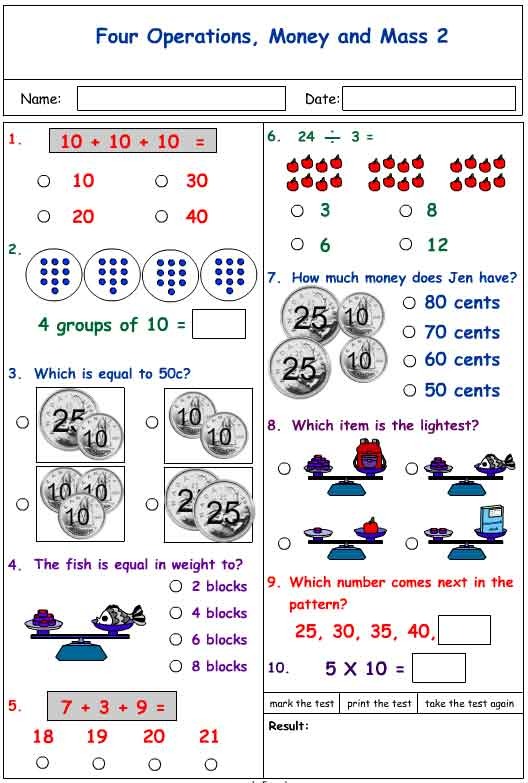 Four operations, money and mass