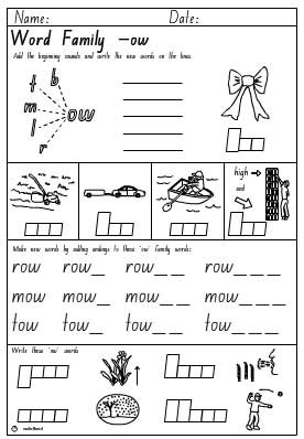 Word Family 'ow' as in row