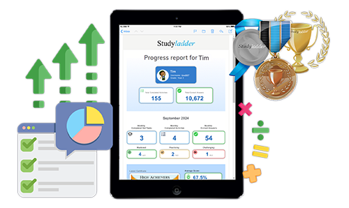 Studyladder parent report showing completed activities, scores and progress